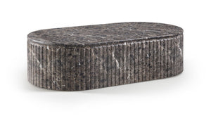 Meridian Furniture Catania Fluted Concrete Coffee Table with Art Deco Sculptural Design for Indoor Outdoor Use Brown 874Brown-CT