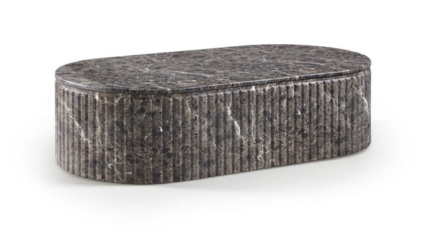 Meridian Furniture Catania Fluted Concrete Coffee Table with Art Deco Sculptural Design for Indoor Outdoor Use Brown 874Brown-CT