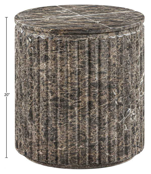 Meridian Furniture Catania Fluted Concrete End Table Art Deco Sculptural Accent for Indoor Outdoor Use Brown 874Brown-ET