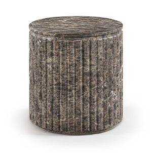 Meridian Furniture Catania Fluted Concrete End Table Art Deco Sculptural Accent for Indoor Outdoor Use Brown 874Brown-ET