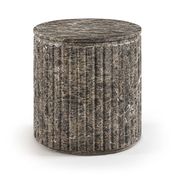 Meridian Furniture Catania Fluted Concrete End Table Art Deco Sculptural Accent for Indoor Outdoor Use Brown 874Brown-ET