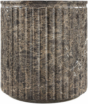 Meridian Furniture Catania Fluted Concrete End Table Art Deco Sculptural Accent for Indoor Outdoor Use Brown 874Brown-ET