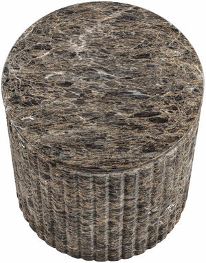 Meridian Furniture Catania Fluted Concrete End Table Art Deco Sculptural Accent for Indoor Outdoor Use Brown 874Brown-ET