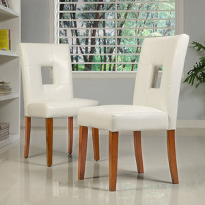 Polina Faux Leather Dining Chair Set Modern Keyhole Back Dark Cherry Frame