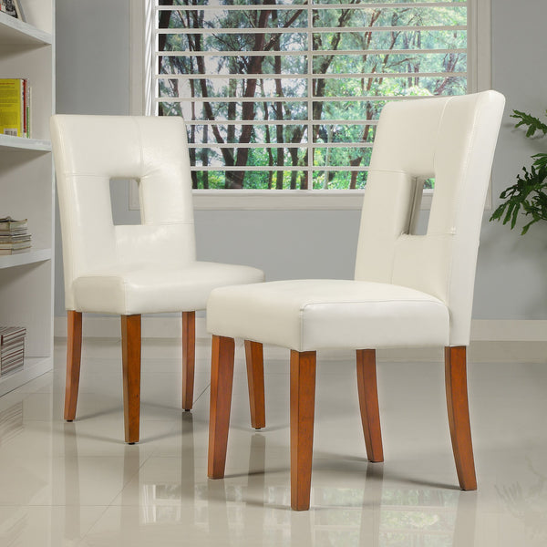 Polina Faux Leather Dining Chair Set Modern Keyhole Back Dark Cherry Frame
