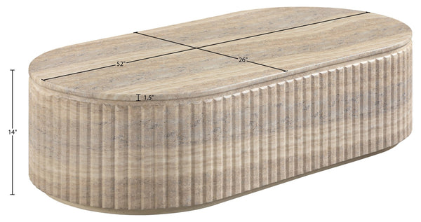 Meridian Furniture Catania Fluted Concrete Coffee Table with Art Deco Sculptural Design for Indoor Outdoor Use Travertine 874Travertine-CT