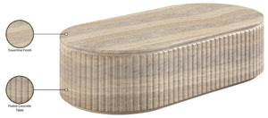 Meridian Furniture Catania Fluted Concrete Coffee Table with Art Deco Sculptural Design for Indoor Outdoor Use Travertine 874Travertine-CT