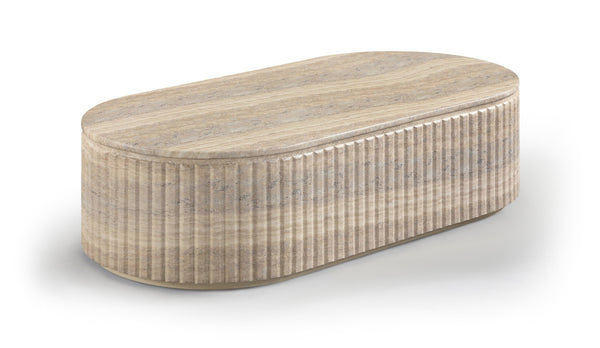 Meridian Furniture Catania Fluted Concrete Coffee Table with Art Deco Sculptural Design for Indoor Outdoor Use Travertine 874Travertine-CT