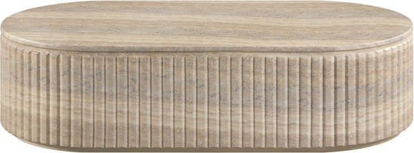 Meridian Furniture Catania Fluted Concrete Coffee Table with Art Deco Sculptural Design for Indoor Outdoor Use Travertine 874Travertine-CT