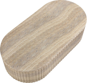Meridian Furniture Catania Fluted Concrete Coffee Table with Art Deco Sculptural Design for Indoor Outdoor Use Travertine 874Travertine-CT