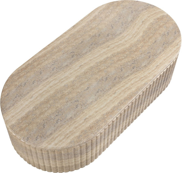 Meridian Furniture Catania Fluted Concrete Coffee Table with Art Deco Sculptural Design for Indoor Outdoor Use Travertine 874Travertine-CT