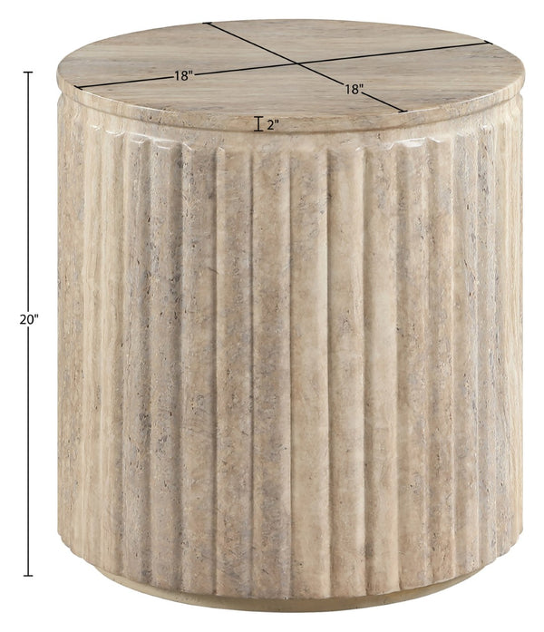 Meridian Furniture Catania Fluted Concrete End Table Art Deco Sculptural Accent for Indoor Outdoor Use Travertine 874Travertine-ET