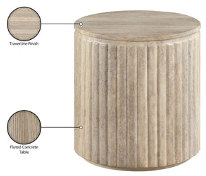 Meridian Furniture Catania Fluted Concrete End Table Art Deco Sculptural Accent for Indoor Outdoor Use Travertine 874Travertine-ET
