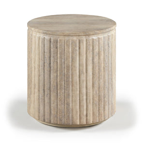 Meridian Furniture Catania Fluted Concrete End Table Art Deco Sculptural Accent for Indoor Outdoor Use Travertine 874Travertine-ET
