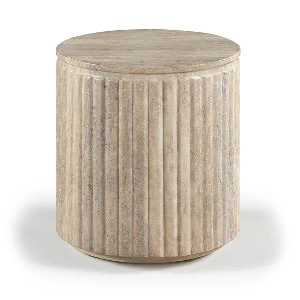 Meridian Furniture Catania Fluted Concrete End Table Art Deco Sculptural Accent for Indoor Outdoor Use Travertine 874Travertine-ET
