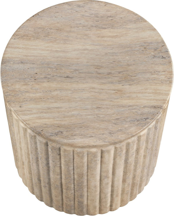 Meridian Furniture Catania Fluted Concrete End Table Art Deco Sculptural Accent for Indoor Outdoor Use Travertine 874Travertine-ET