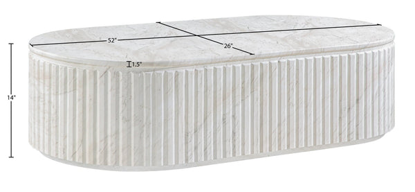 Meridian Furniture Catania Fluted Concrete Coffee Table with Art Deco Sculptural Design for Indoor Outdoor Use White 874White-CT