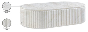 Meridian Furniture Catania Fluted Concrete Coffee Table with Art Deco Sculptural Design for Indoor Outdoor Use White 874White-CT