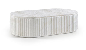 Meridian Furniture Catania Fluted Concrete Coffee Table with Art Deco Sculptural Design for Indoor Outdoor Use White 874White-CT