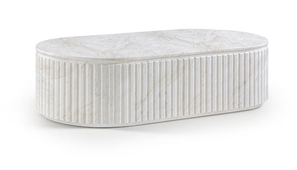 Meridian Furniture Catania Fluted Concrete Coffee Table with Art Deco Sculptural Design for Indoor Outdoor Use White 874White-CT