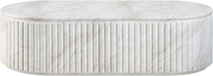 Meridian Furniture Catania Fluted Concrete Coffee Table with Art Deco Sculptural Design for Indoor Outdoor Use White 874White-CT
