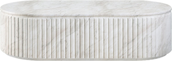 Meridian Furniture Catania Fluted Concrete Coffee Table with Art Deco Sculptural Design for Indoor Outdoor Use White 874White-CT