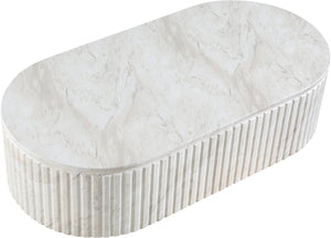Meridian Furniture Catania Fluted Concrete Coffee Table with Art Deco Sculptural Design for Indoor Outdoor Use White 874White-CT