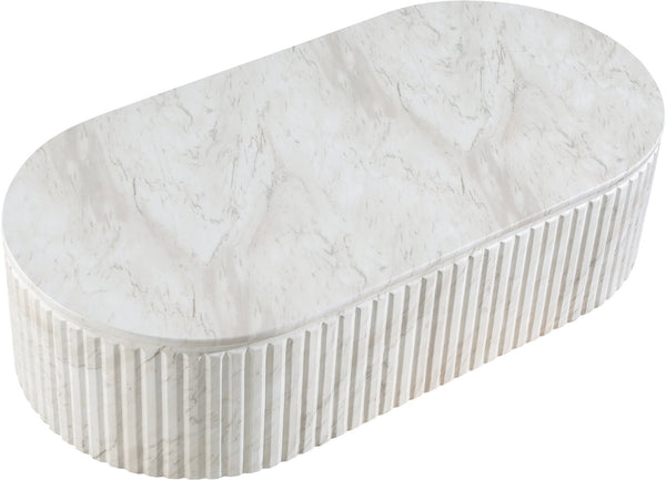 Meridian Furniture Catania Fluted Concrete Coffee Table with Art Deco Sculptural Design for Indoor Outdoor Use White 874White-CT