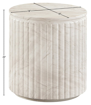 Meridian Furniture Catania Fluted Concrete End Table Art Deco Sculptural Accent for Indoor Outdoor Use White 874White-ET