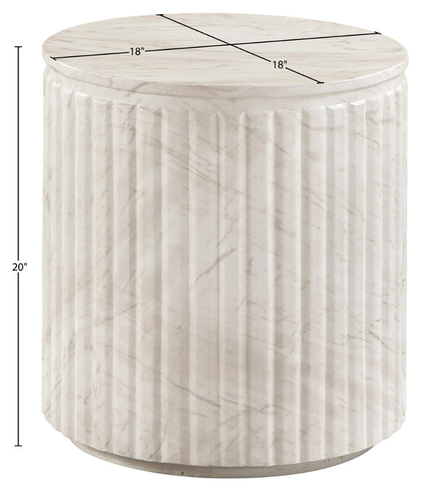 Meridian Furniture Catania Fluted Concrete End Table Art Deco Sculptural Accent for Indoor Outdoor Use White 874White-ET