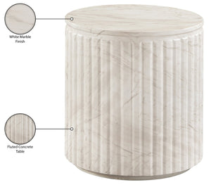 Meridian Furniture Catania Fluted Concrete End Table Art Deco Sculptural Accent for Indoor Outdoor Use White 874White-ET