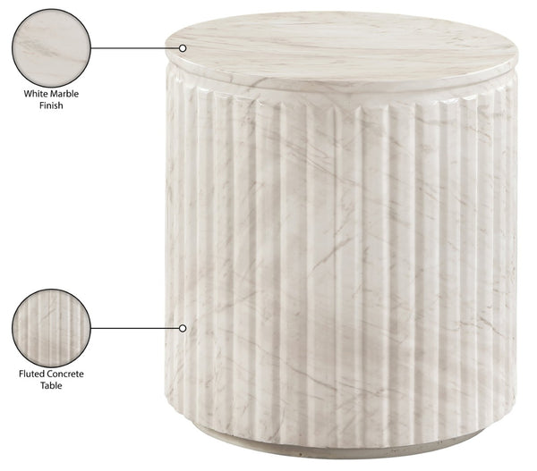 Meridian Furniture Catania Fluted Concrete End Table Art Deco Sculptural Accent for Indoor Outdoor Use White 874White-ET