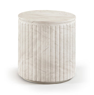 Meridian Furniture Catania Fluted Concrete End Table Art Deco Sculptural Accent for Indoor Outdoor Use White 874White-ET