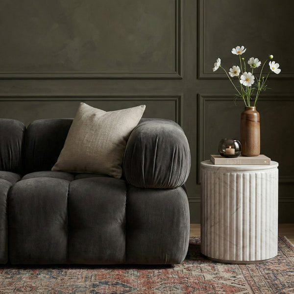 Meridian Furniture Catania Fluted Concrete End Table Art Deco Sculptural Accent for Indoor Outdoor Use White 874White-ET