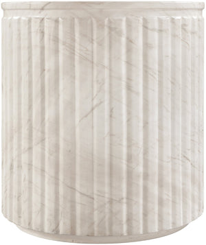 Meridian Furniture Catania Fluted Concrete End Table Art Deco Sculptural Accent for Indoor Outdoor Use White 874White-ET