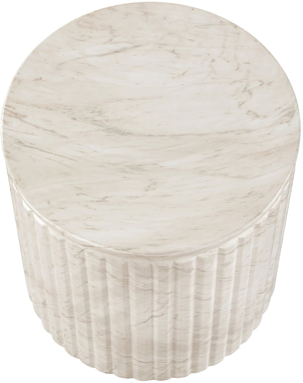 Meridian Furniture Catania Fluted Concrete End Table Art Deco Sculptural Accent for Indoor Outdoor Use White 874White-ET