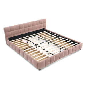 English Elm California King Platform Storage Bed Chenille Upholstered Frame Modern Bedroom Pink W487S00524