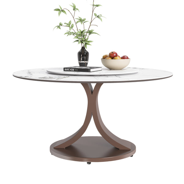 English Elm 53" Round Dining Table - Stylish 360° Lazy Susan, Scratch & Heat Resistant Sintered Stone Top, Durable Base W2699S00057