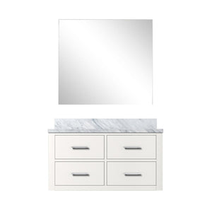 English Elm White Elegant Single Bath Vanity Set With Carrara Marble Top & 34” Frameless Mirror - Modern Upgrade! B2731S01431-GIGA