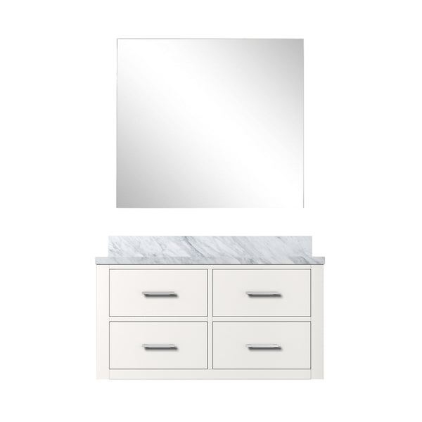 English Elm White Elegant Single Bath Vanity Set With Carrara Marble Top & 34” Frameless Mirror - Modern Upgrade! B2731S01431-GIGA