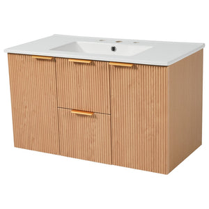 English Elm [video]36 Inch Floating Bathroom Vanity with Ceramic Sink Mdf Cabinet Soft Close N729P417256N