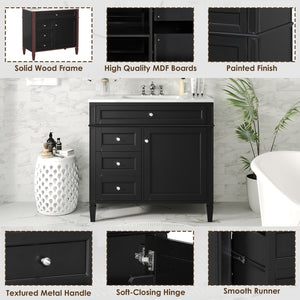English Elm 36'' Modern Bathroom Vanity With Ceramic Sink, Elegant Storage Cabinet & 2 Drawers For Essentials N710P230246B