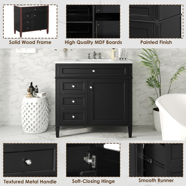 English Elm 36'' Modern Bathroom Vanity With Ceramic Sink, Elegant Storage Cabinet & 2 Drawers For Essentials N710P230246B