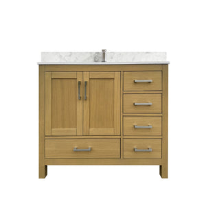 English Elm 42" Oak Bathroom Vanity with Carrara Top Ceramic Sink Five Drawers Two Doors T3785P442240