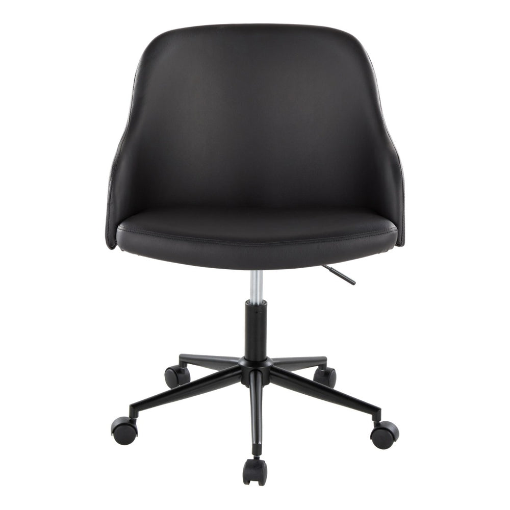 English Elm Office Task Chair with Walnut Accents Faux Leather Seat and Mid-century Modern Style B202P474169