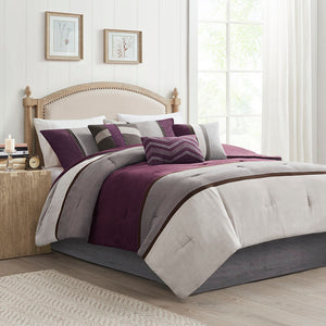 Madison Park Palisades Transitional 7 Piece Faux Suede Comforter Set MP10-6175 Purple