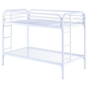 English Elm Celeste Modern White Metal Twin Over Twin Bunk Bed With Safe Rung Ladder & Space-Saving Design B062P340729