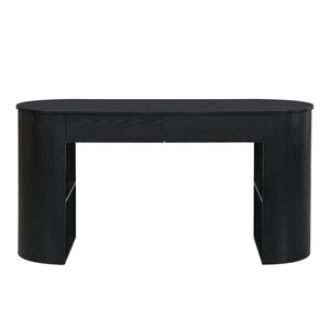 English Elm Storage Writing Desk with Curved Base Open Shelves and Drawers for Home Office Black N757P306285B