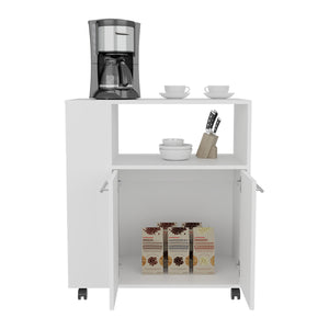 English Elm Eldon Two-Door Kitchen Base Cabinet Cart with Casters, Locking Wheels, 4 Shelves & Extra Counter Space B200P286941