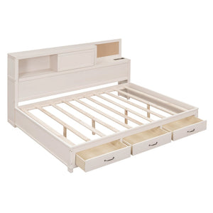 English Elm Full Size Gray Wood Daybed with Storage Drawers Shelf Usb Charging Upholstered Back LP002025AAK-1